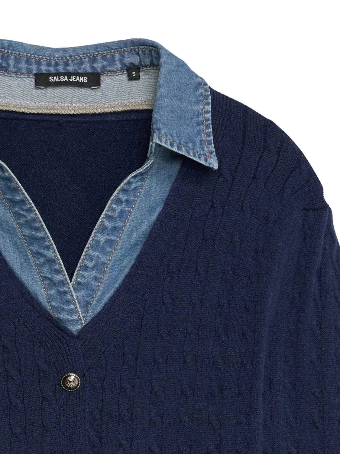 Jersey Combinado Camisa Salsa Jeans Azul Marino| Bicos de Fío