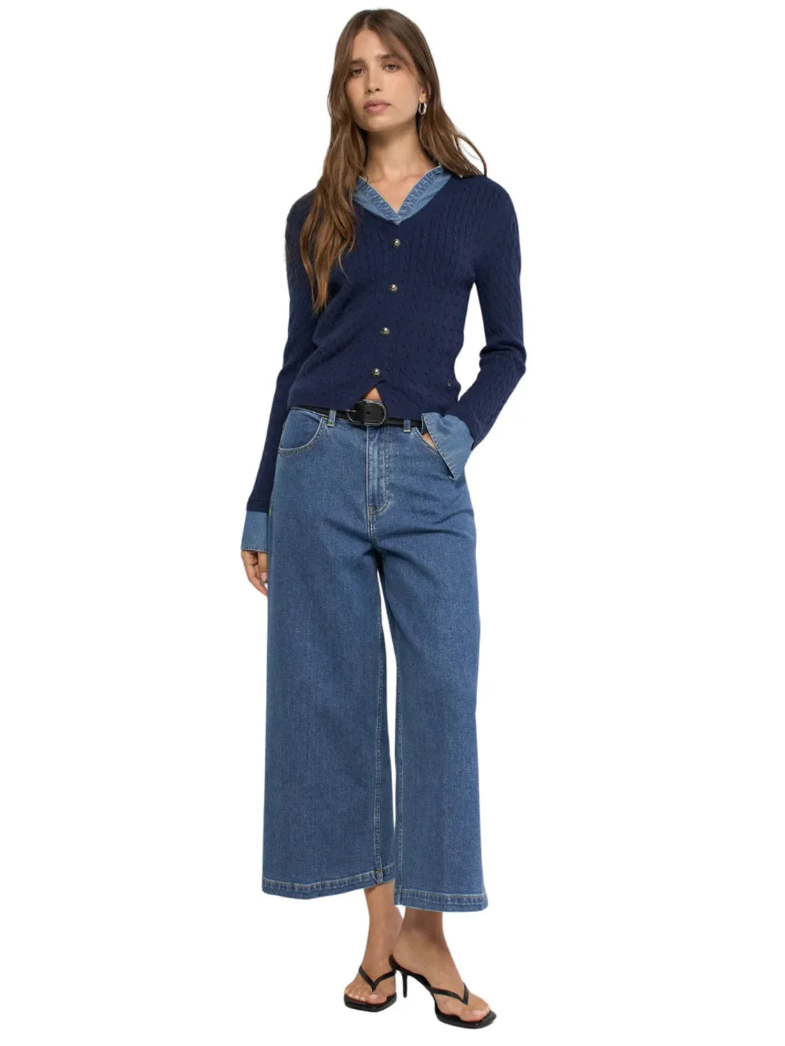 Jersey Combinado Camisa Salsa Jeans Azul Marino| Bicos de Fío