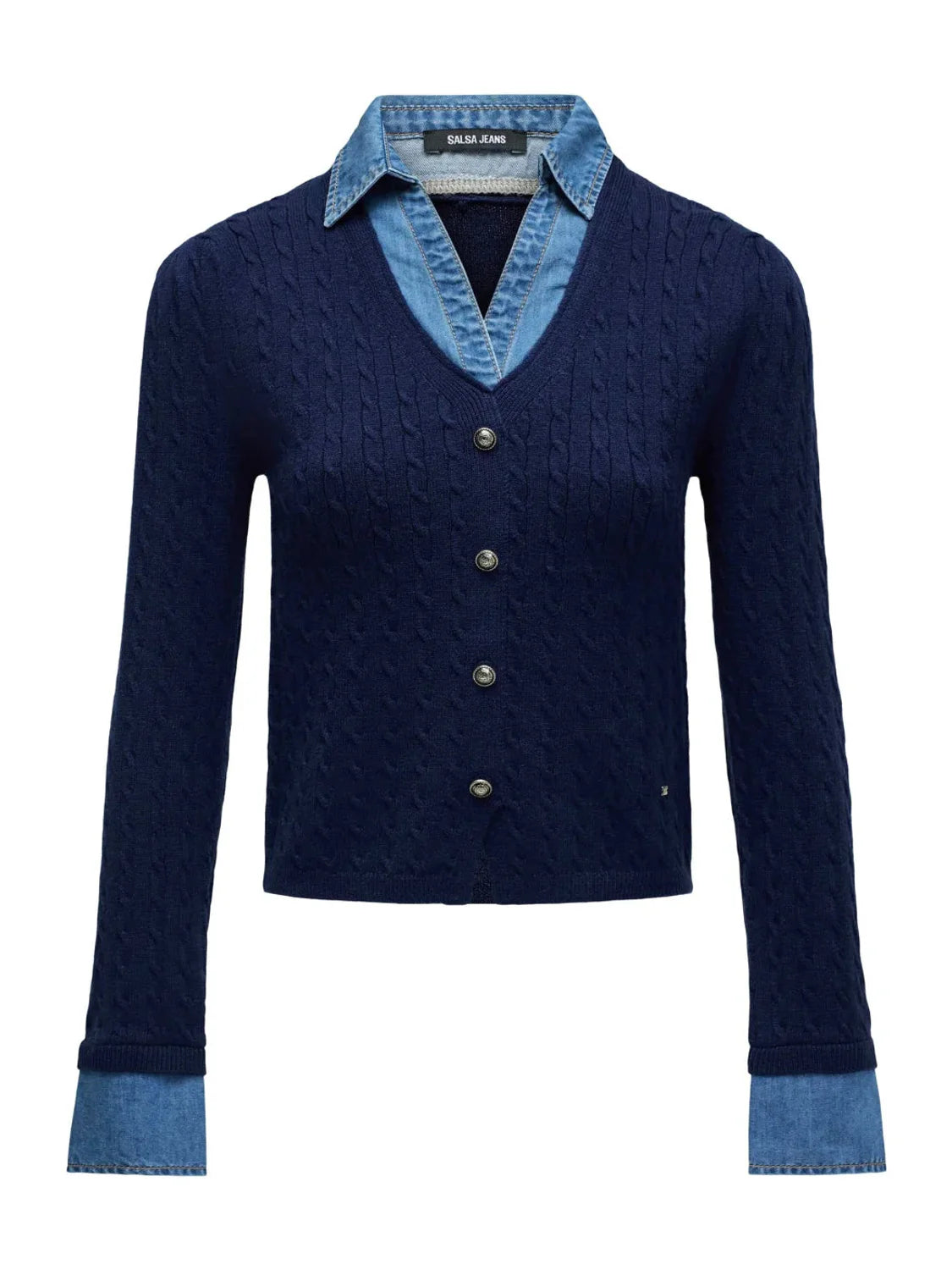 Jersey Combinado Camisa Salsa Jeans Azul Marino| Bicos de Fío