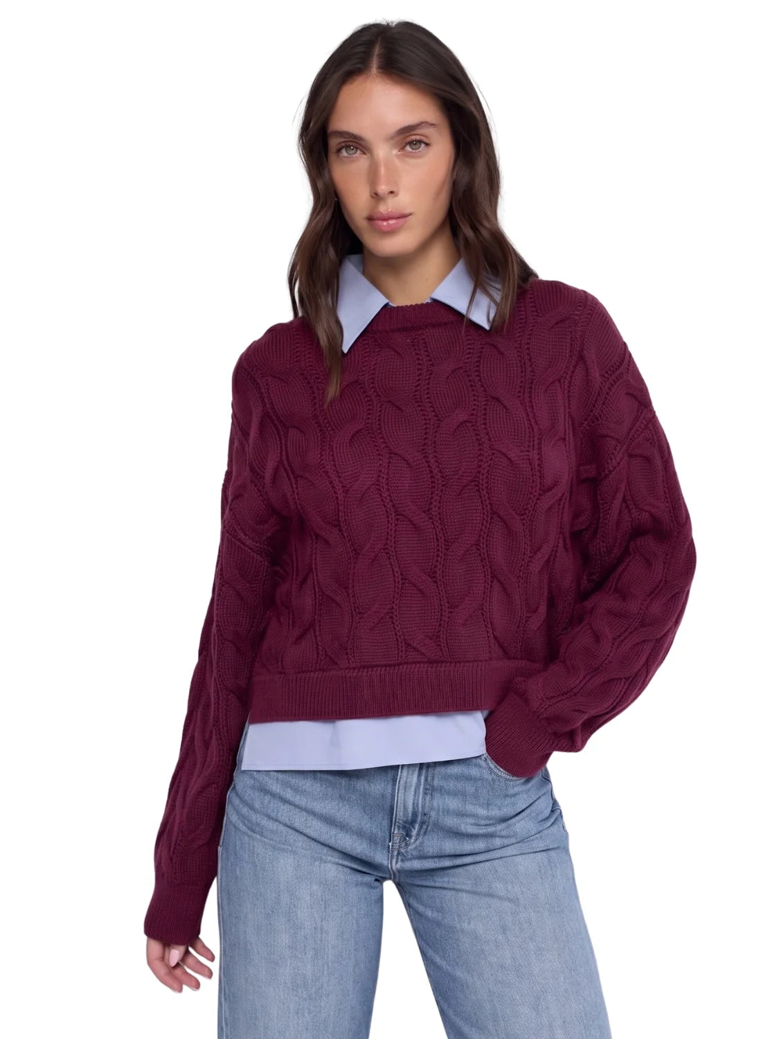 Jersey Combinado Camisa Salsa Jeans Granate | Bicos de Fío