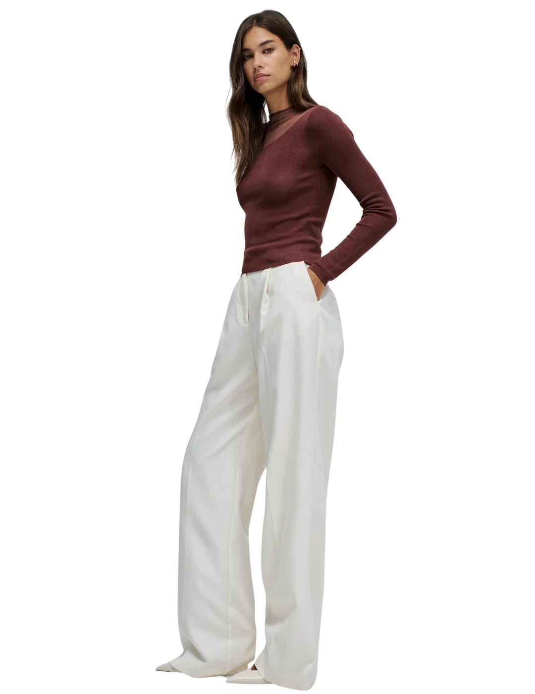 Jersey Asimétrico Transparencia Salsa Jeans Marrón | Bicos de Fío