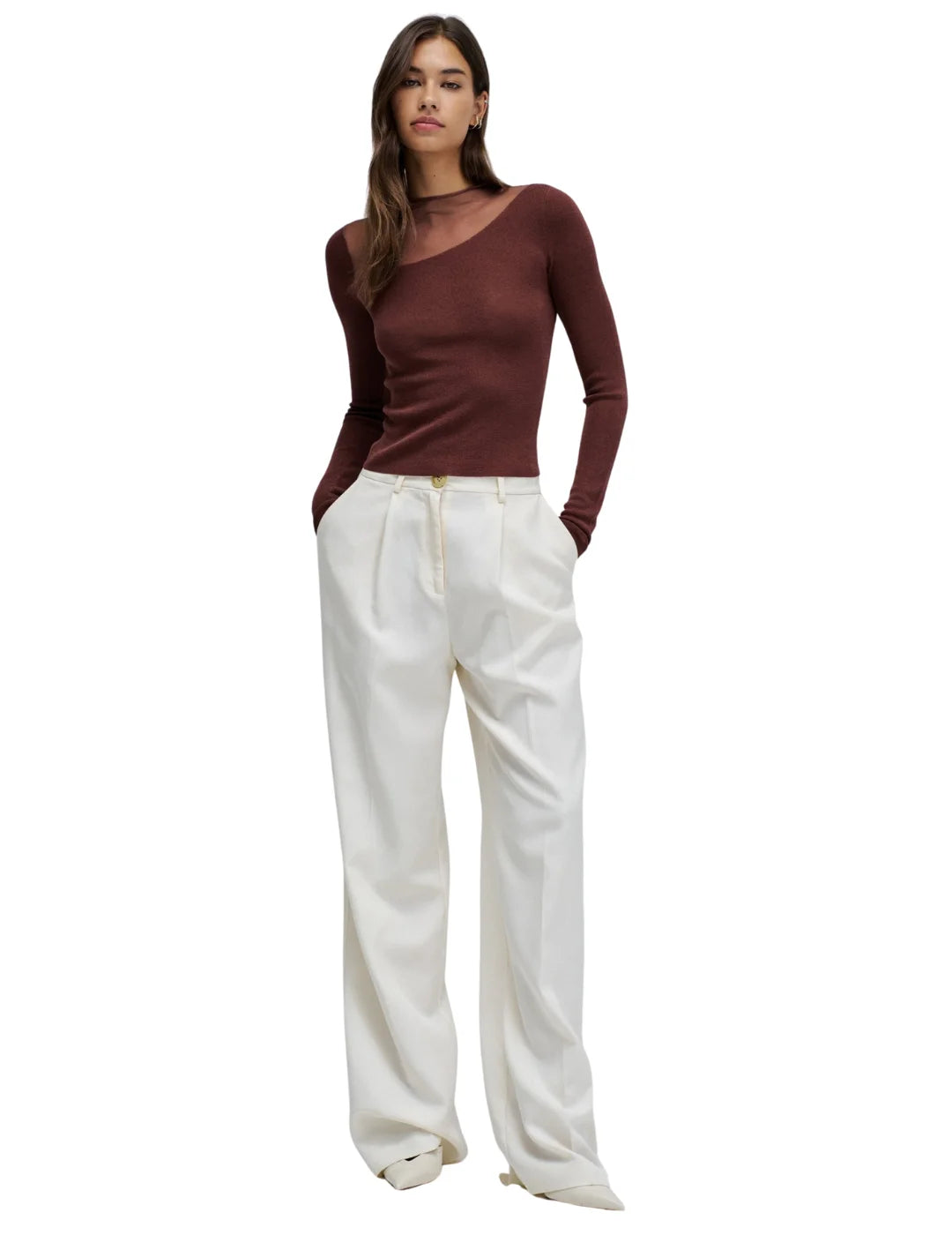 Jersey Asimétrico Transparencia Salsa Jeans Marrón | Bicos de Fío