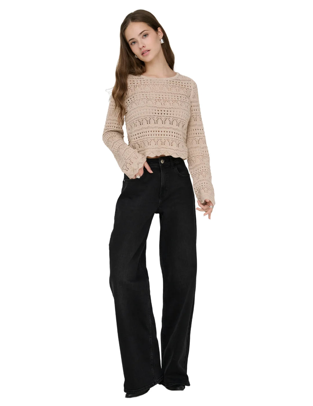 Jersey Cropped ONLY Elke Marrón Tan | Bicos de Fío