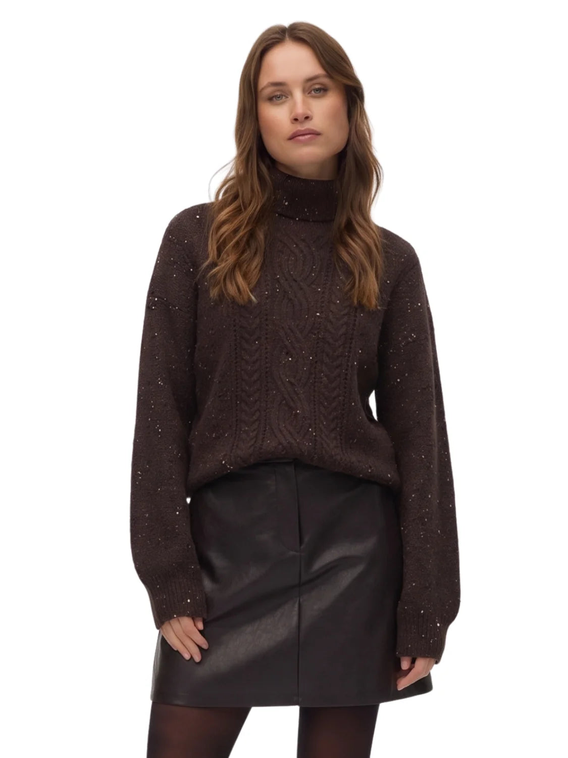Jersey Cuello Alto Vero Moda Ash Marrón Café | Bicos de Fío