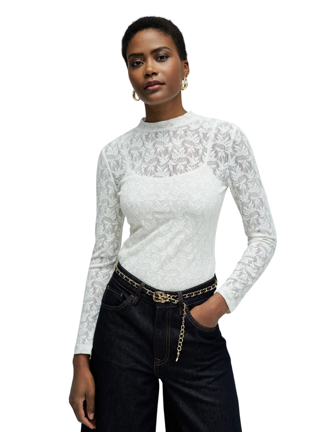 Jersey De Encaje Salsa Jeans Blanco | Bicos de Fío