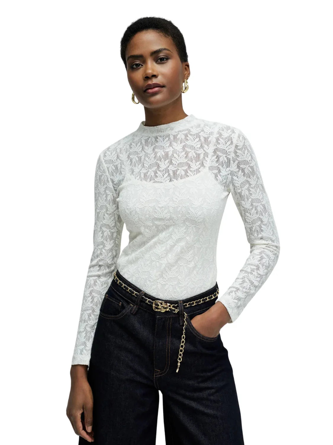 Jersey De Encaje Salsa Jeans Blanco | Bicos de Fío
