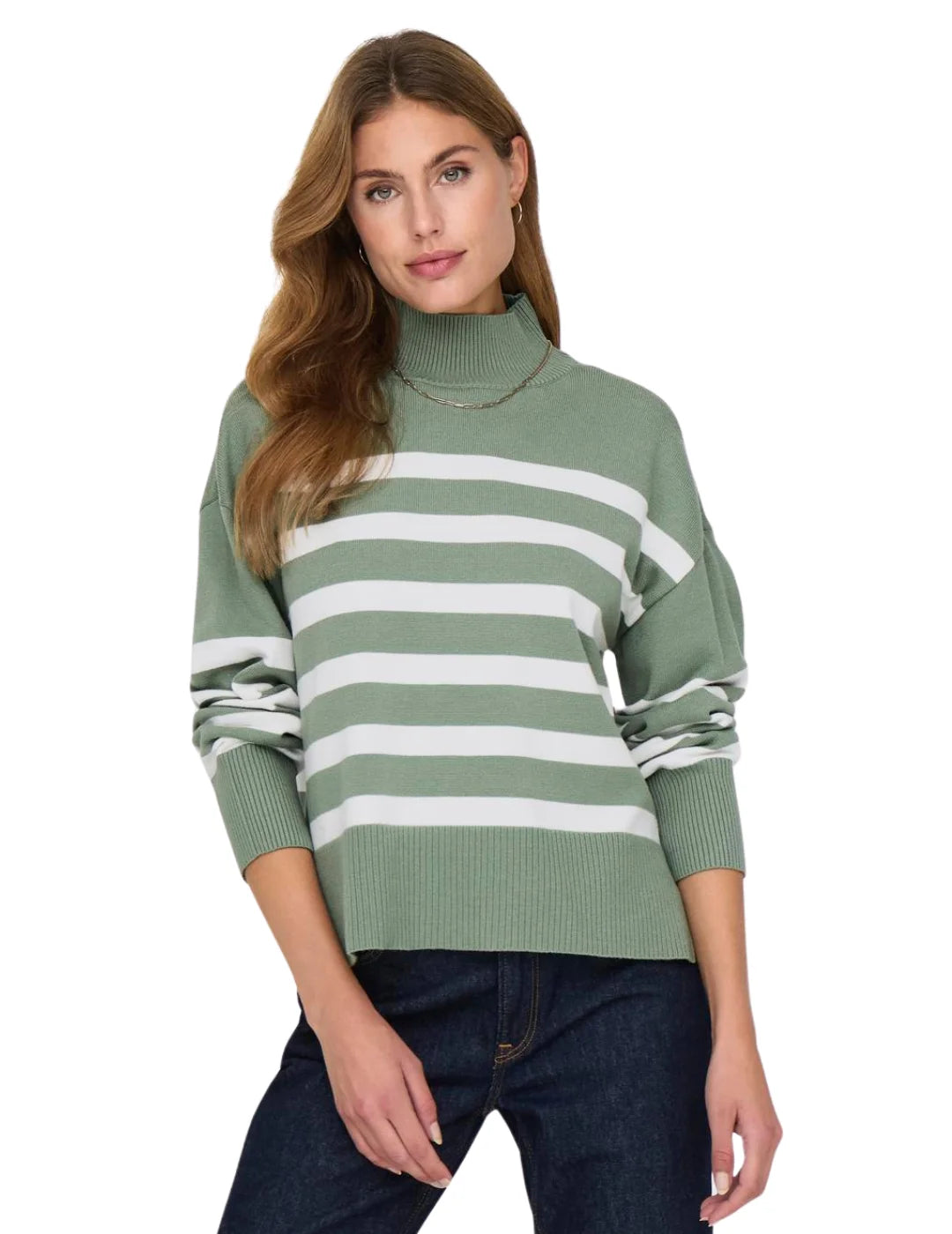 Jersey Rayas Cuello Alto Only Onlbaria Verde | Bicos de Fío