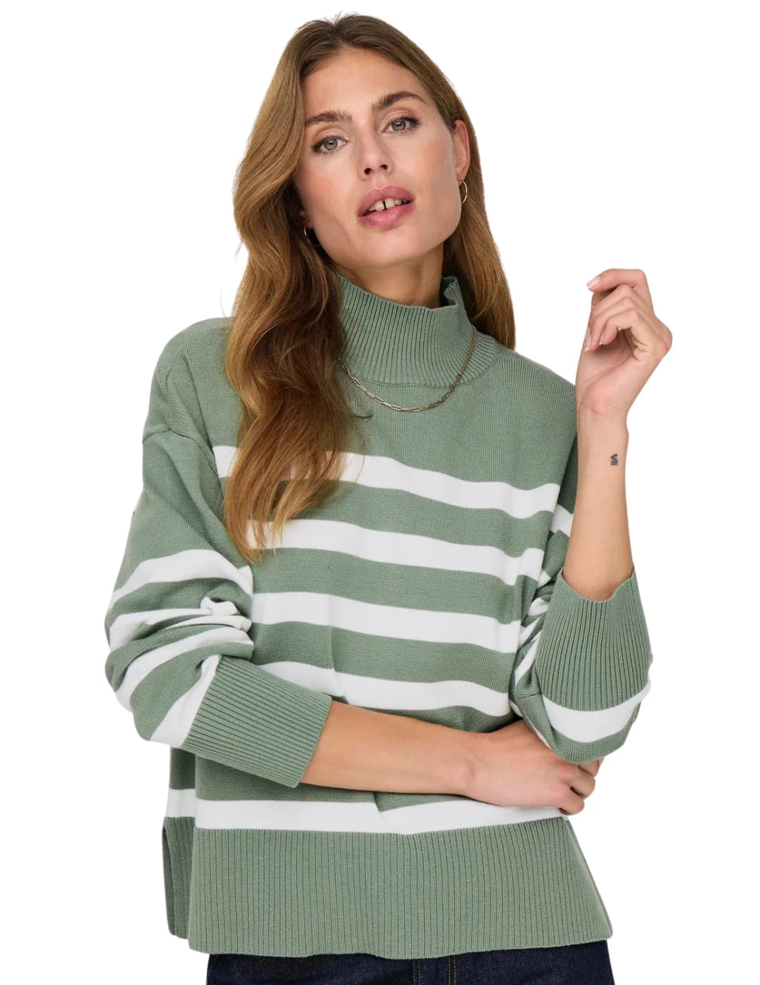 Jersey Rayas Cuello Alto Only Onlbaria Verde | Bicos de Fío