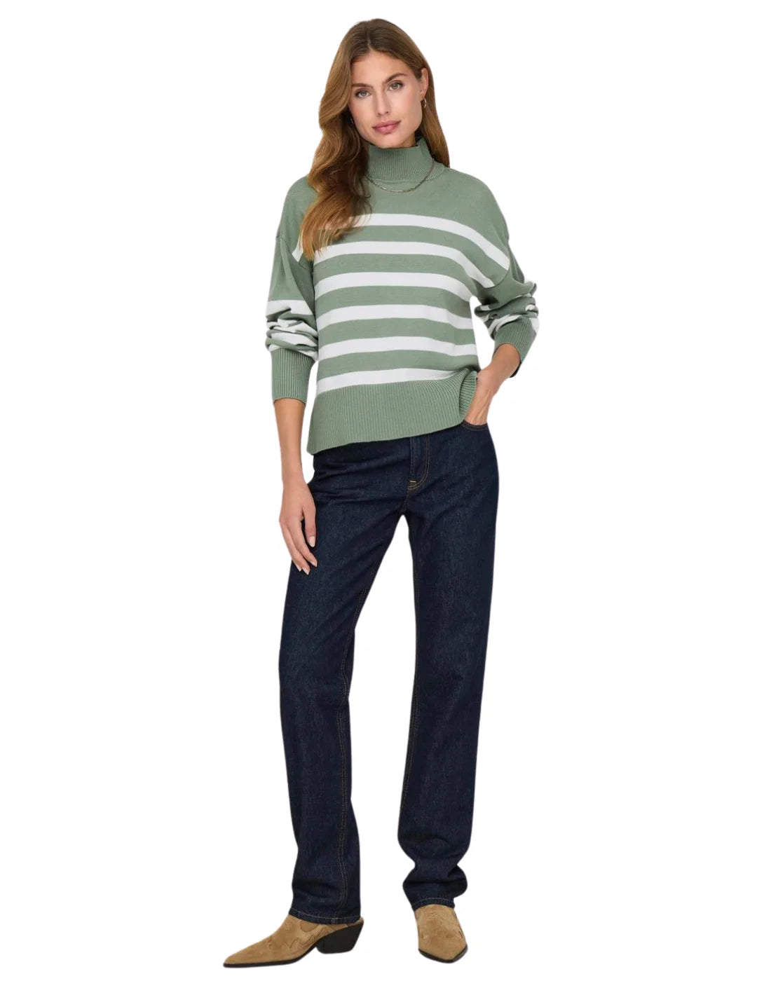 Jersey Rayas Cuello Alto Only Onlbaria Verde | Bicos de Fío