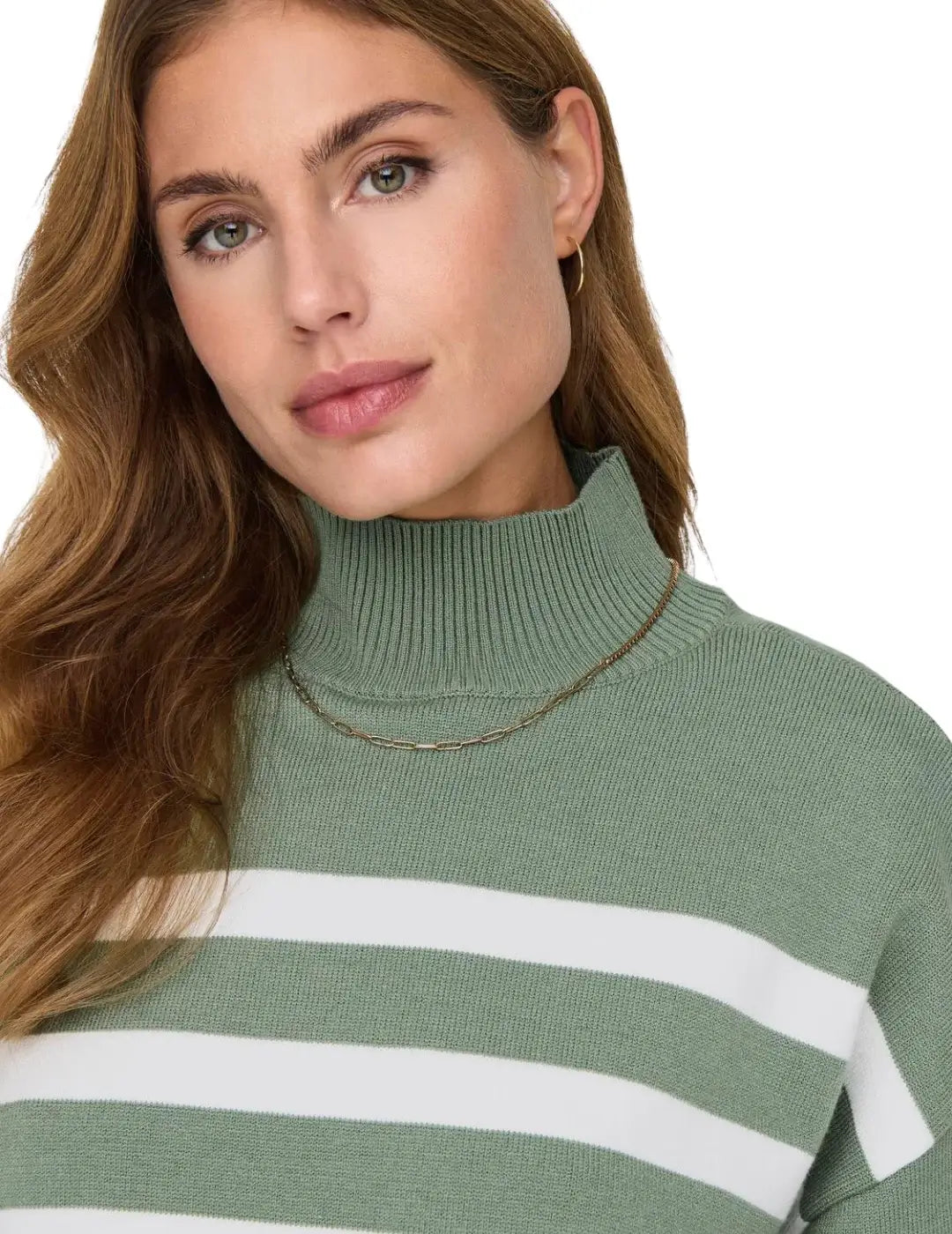 Jersey Rayas Cuello Alto Only Onlbaria Verde | Bicos de Fío