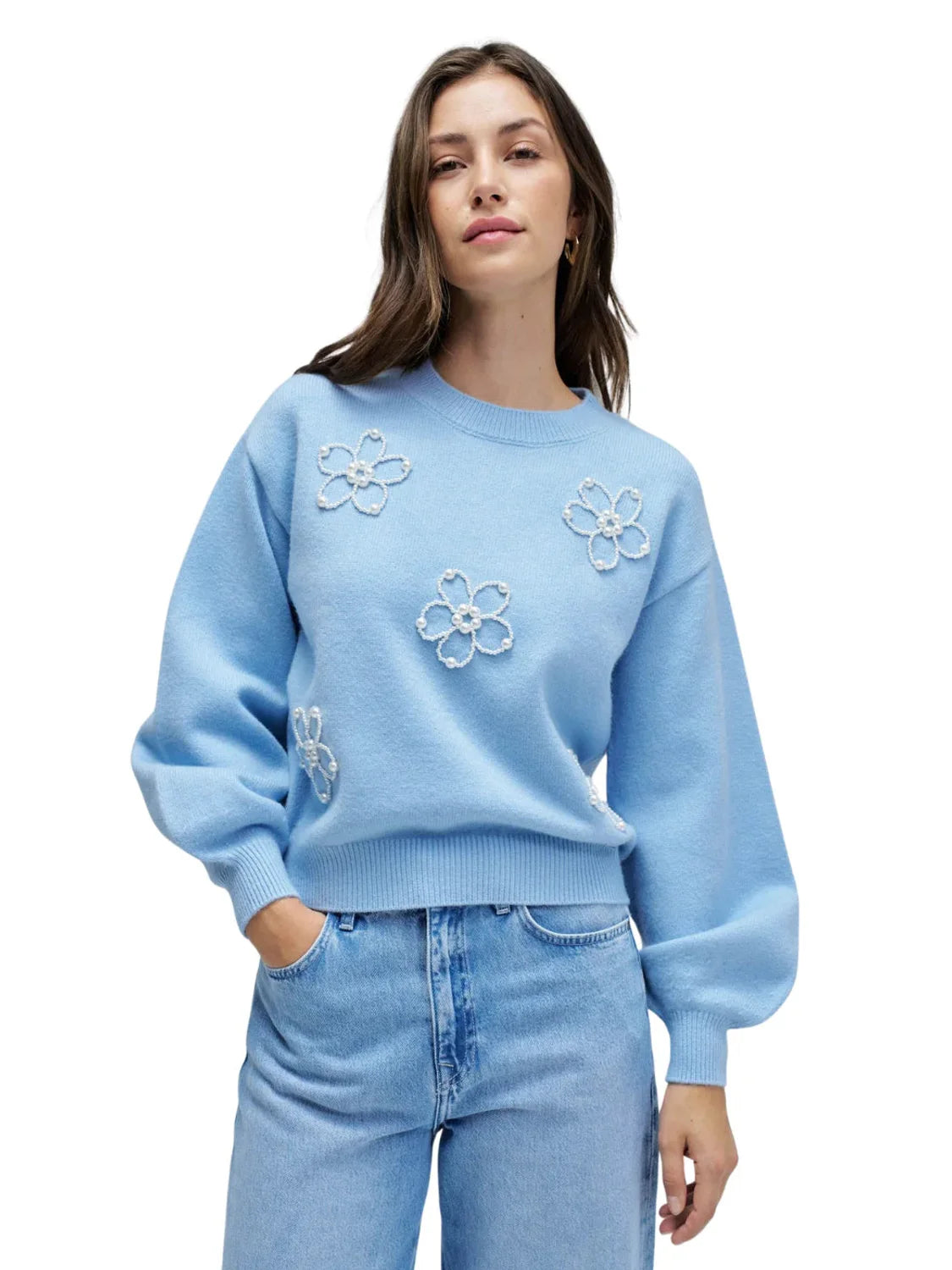 Jersey Detalle Perlas Salsa Jeans Azul | Bicos de Fío