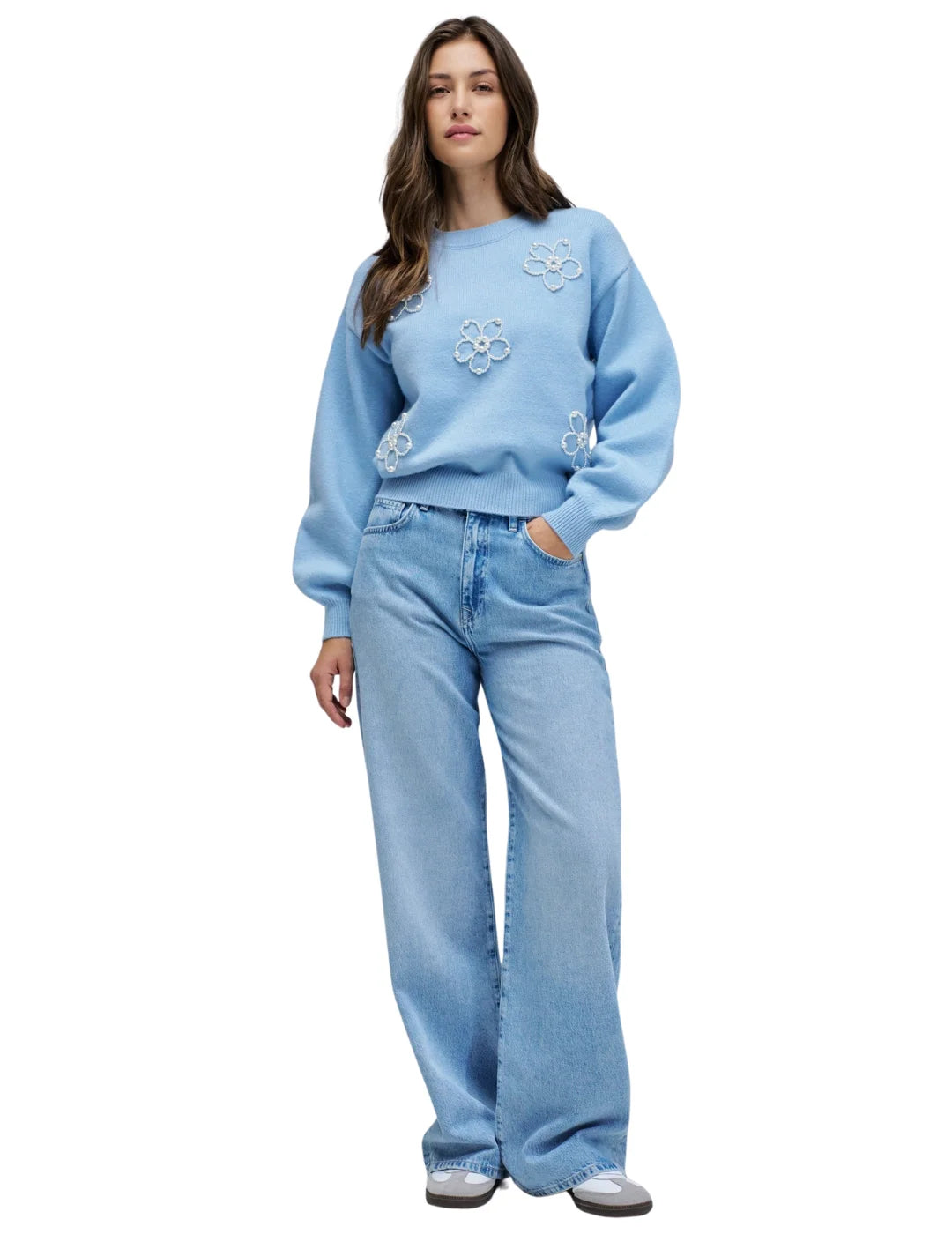 Jersey Detalle Perlas Salsa Jeans Azul | Bicos de Fío