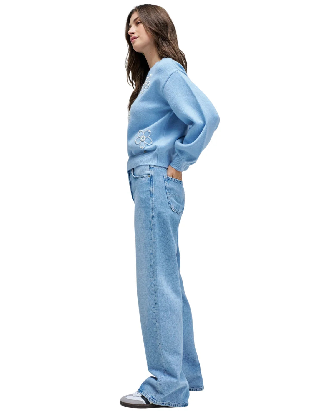 Jersey Detalle Perlas Salsa Jeans Azul | Bicos de Fío
