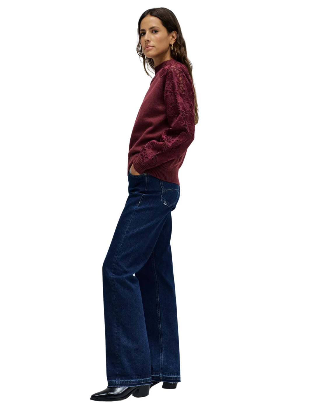 Jersey Punto Encaje Salsa Jeans Burdeos | Bicos de Fío