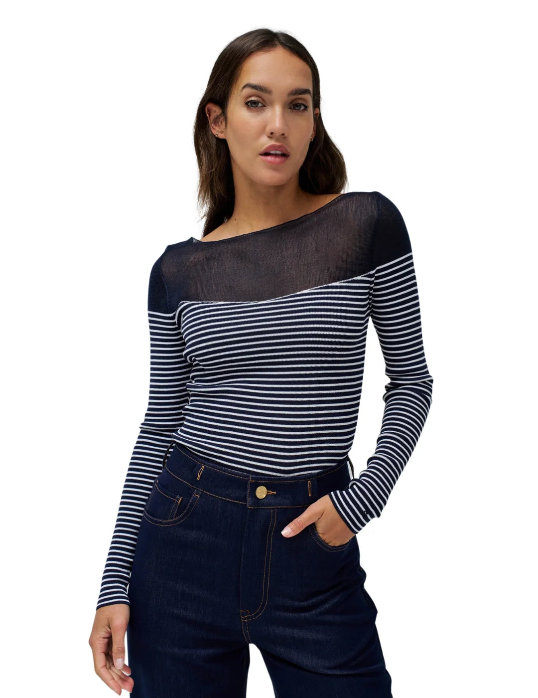 Jersey Escote Transparente Salsa Jeans Azul Marino | Bicos de Fío