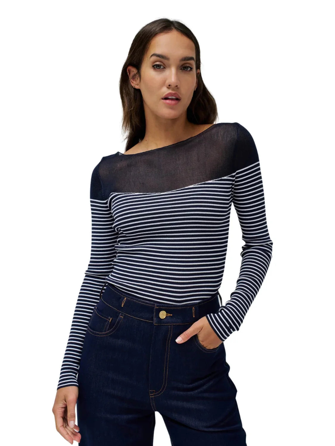 Jersey Escote Transparente Salsa Jeans Azul Marino | Bicos de Fío