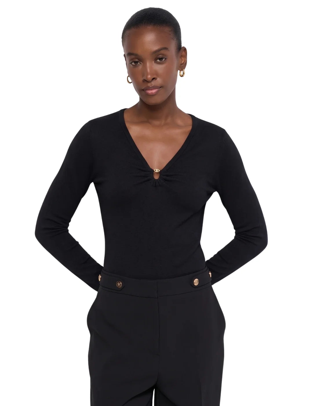 Jersey Fruncido Pecho Salsa Jeans Negro | Bicos de Fío
