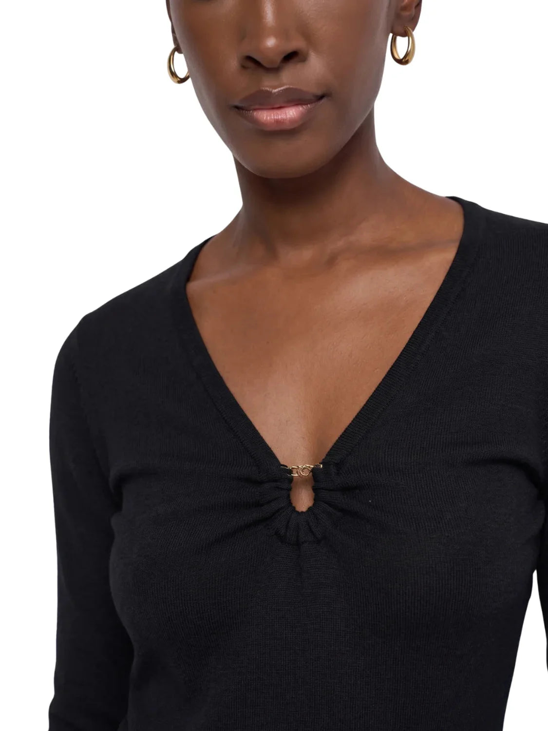 Jersey Fruncido Pecho Salsa Jeans Negro | Bicos de Fío