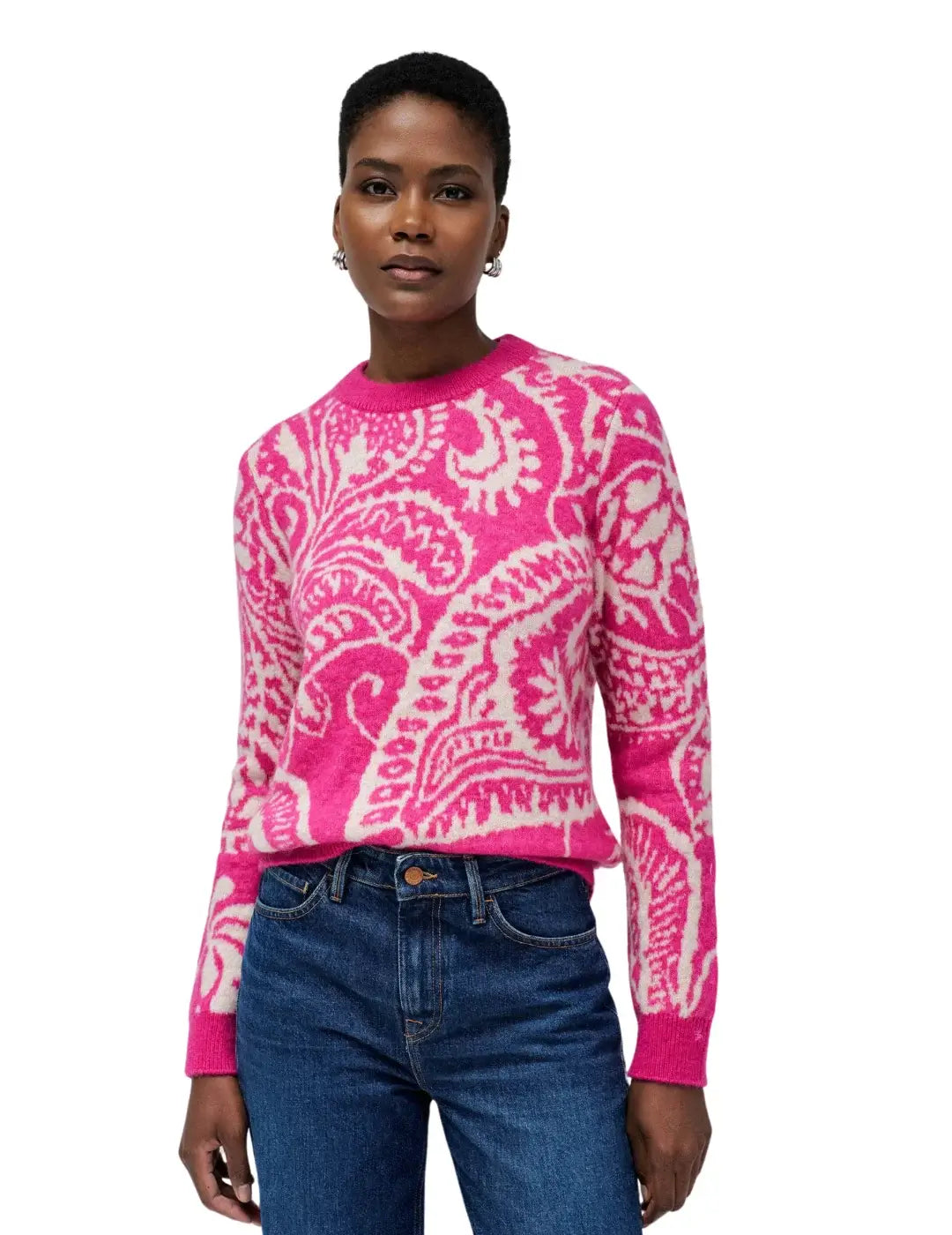 Jersey Lana Salsa Jeans Estampado Intarsia Fucsia | Bicos de Fío