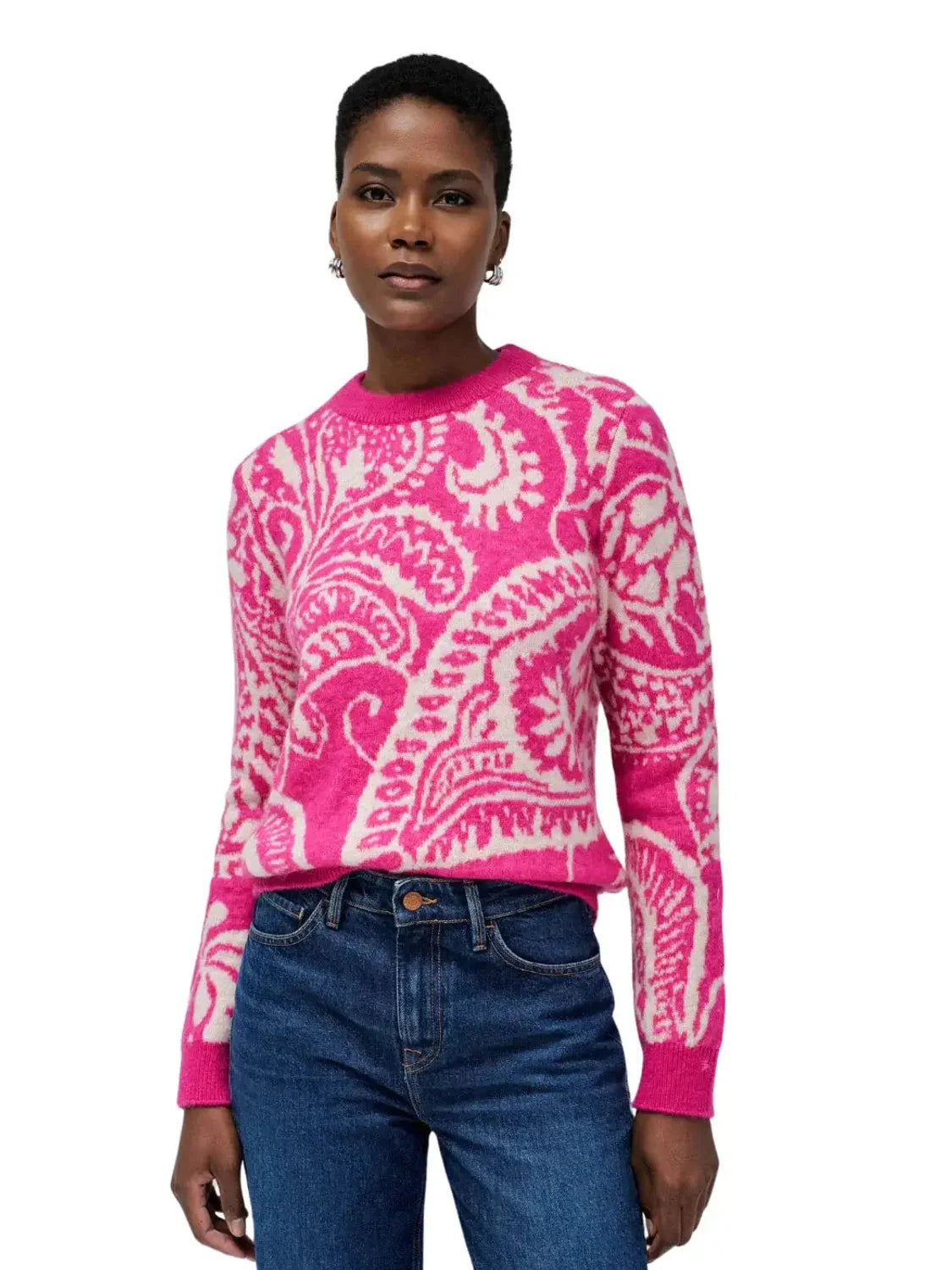 Jersey Lana Salsa Jeans Estampado Intarsia Fucsia | Bicos de Fío