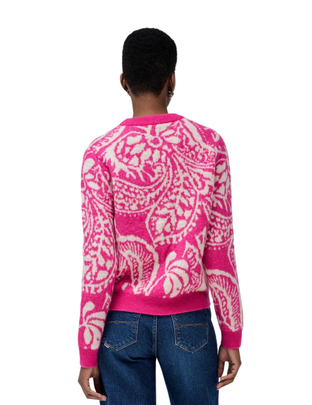 Jersey Lana Salsa Jeans Estampado Intarsia Fucsia | Bicos de Fío