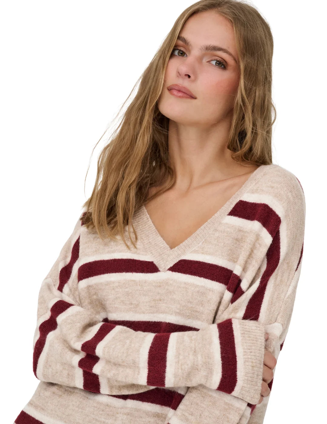 Jersey Largo ONLY Rayas Beige | Bicos de Fío