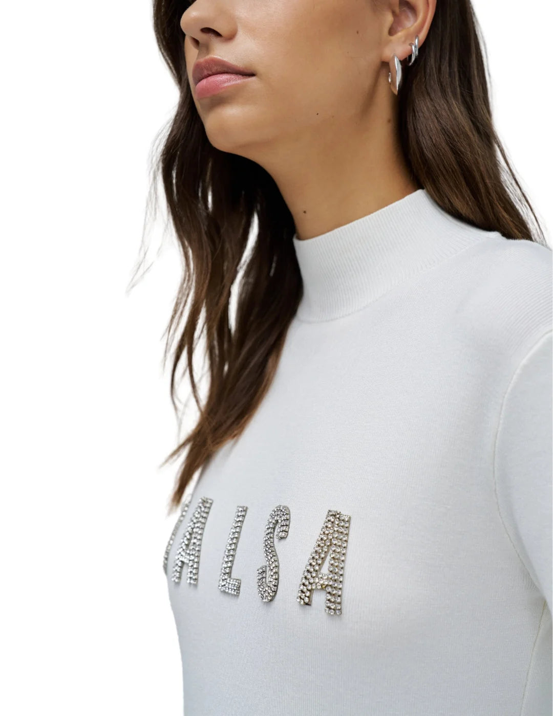Jersey Cuello Alto Logo Salsa Jeans Blanco | Bicos de Fío