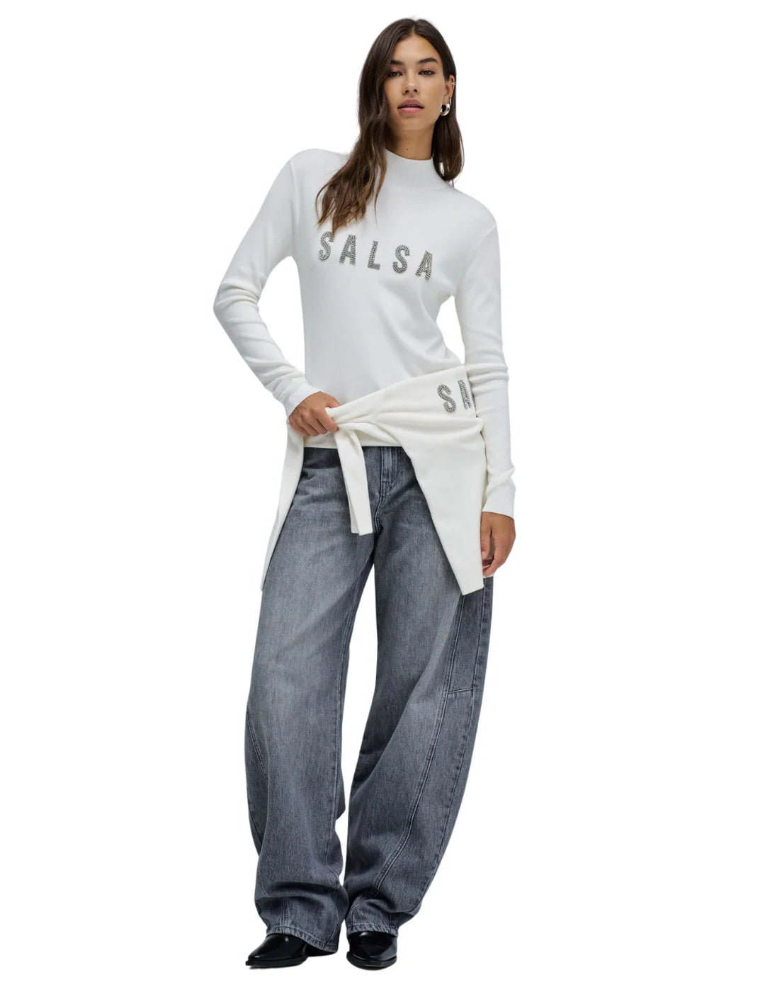Jersey Cuello Alto Logo Salsa Jeans Blanco | Bicos de Fío