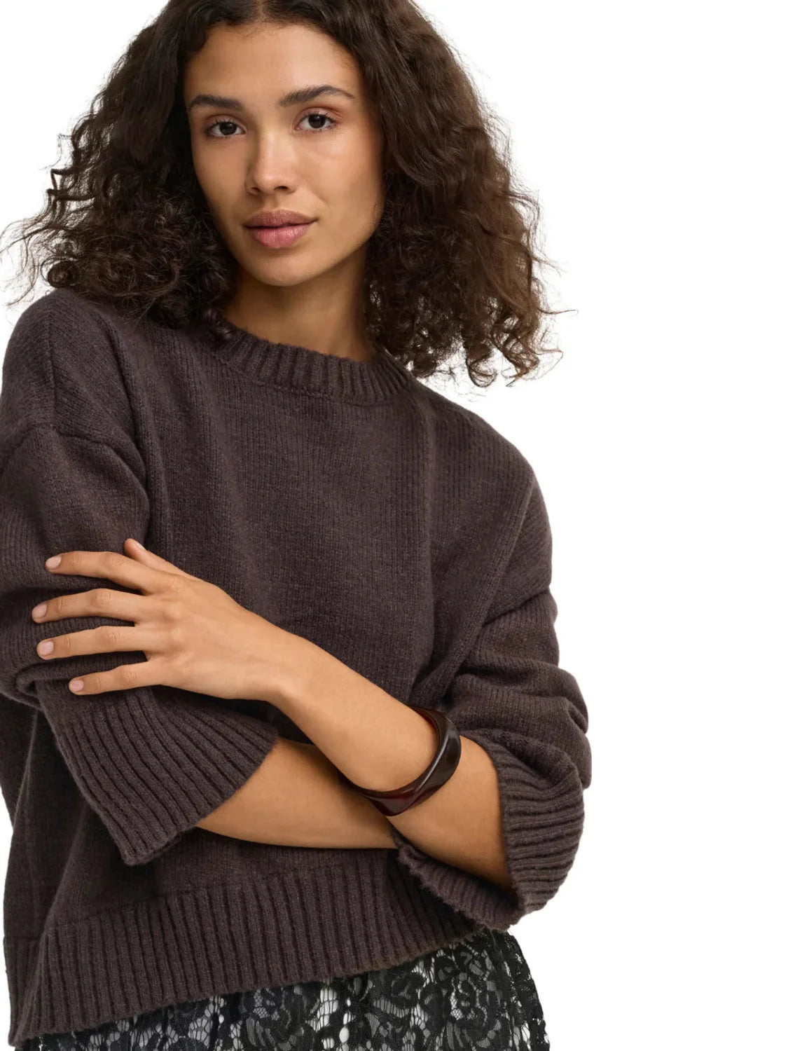 Jersey ONLY Evie Marrón | Bicos de Fío
