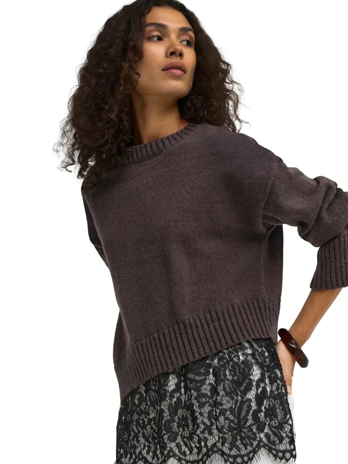 Jersey ONLY Evie Marrón | Bicos de Fío