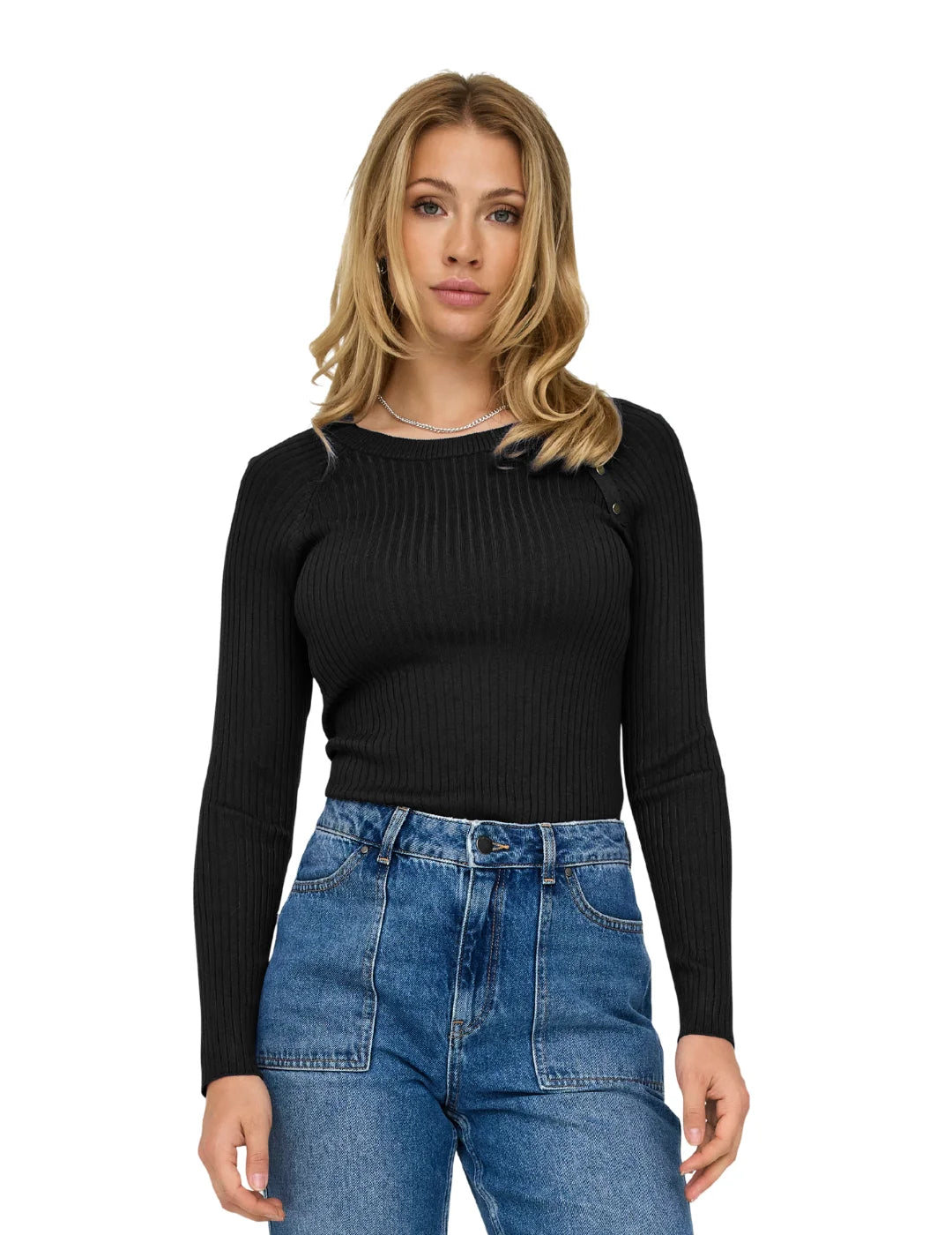 Jersey Canalé Botones Only Onlmeddi Negro | Bicos de Fío