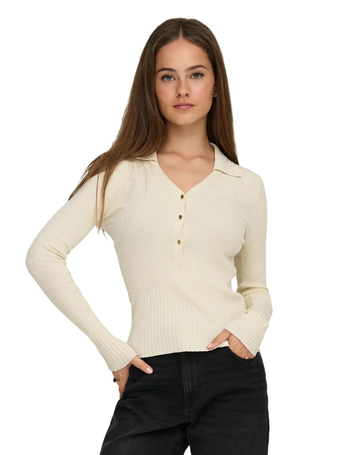 Jersey Cuello Polo ONLY Mila Crudo | Bicos de Fío