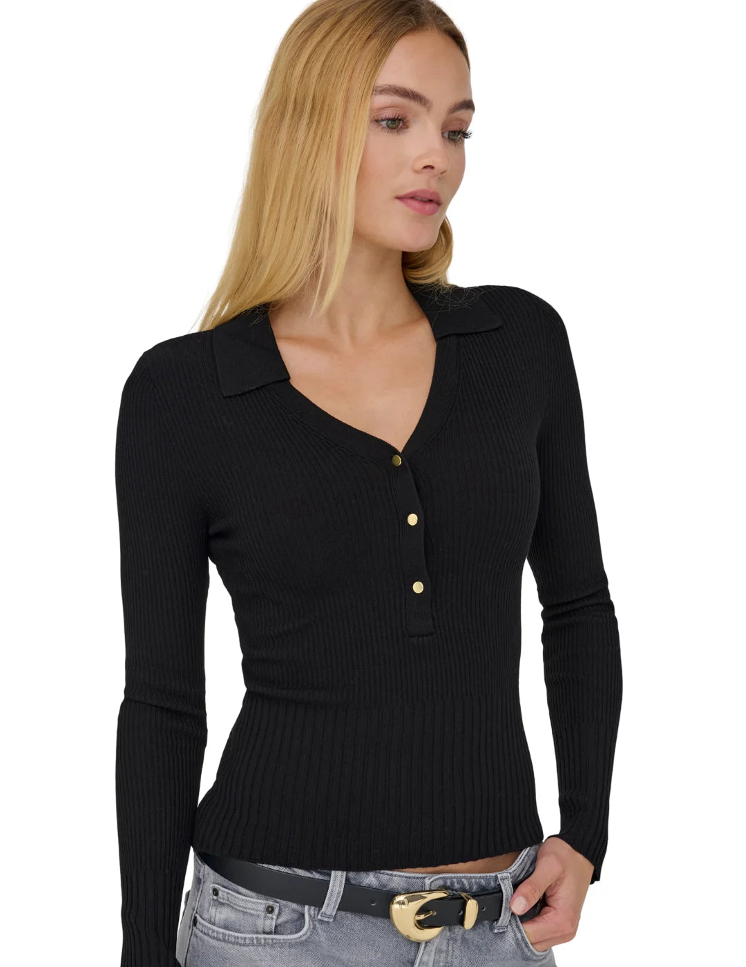 Jersey Cuello Polo ONLY Mila Negro | Bicos de Fío