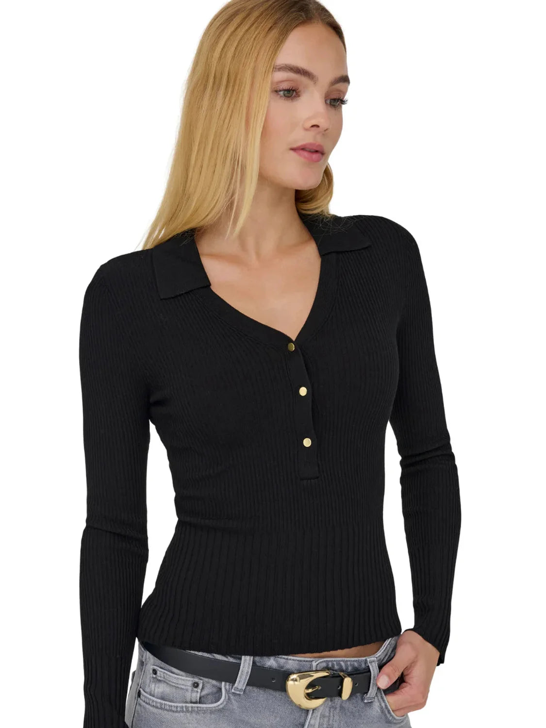 Jersey Cuello Polo ONLY Mila Negro | Bicos de Fío