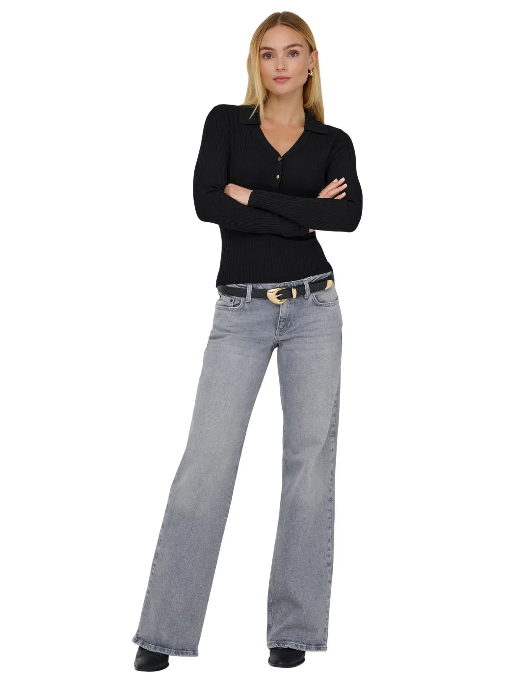 Jersey Cuello Polo ONLY Mila Negro | Bicos de Fío