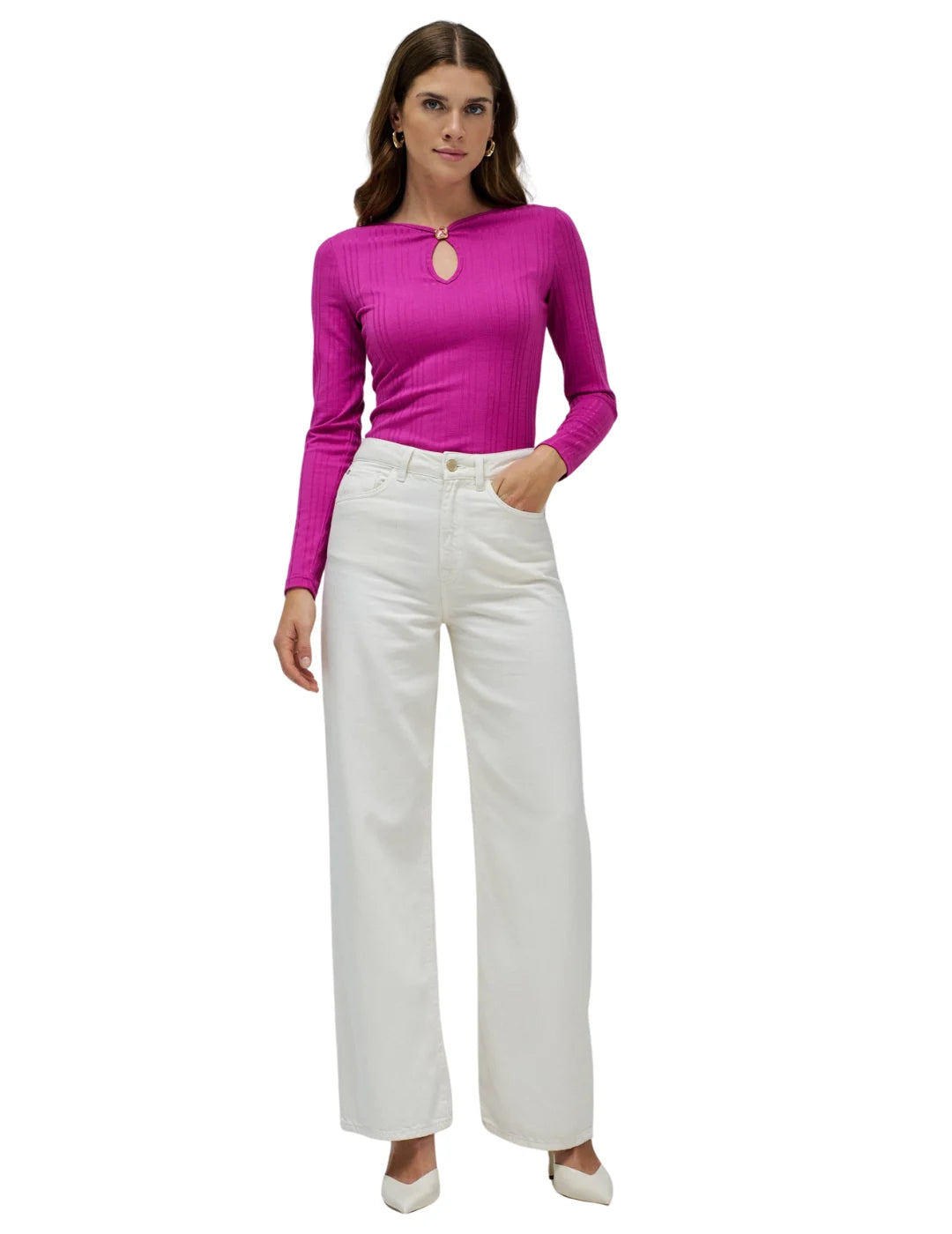 Jersey Acanalado Salsa Jeans Fucsia | Bicos de Fío