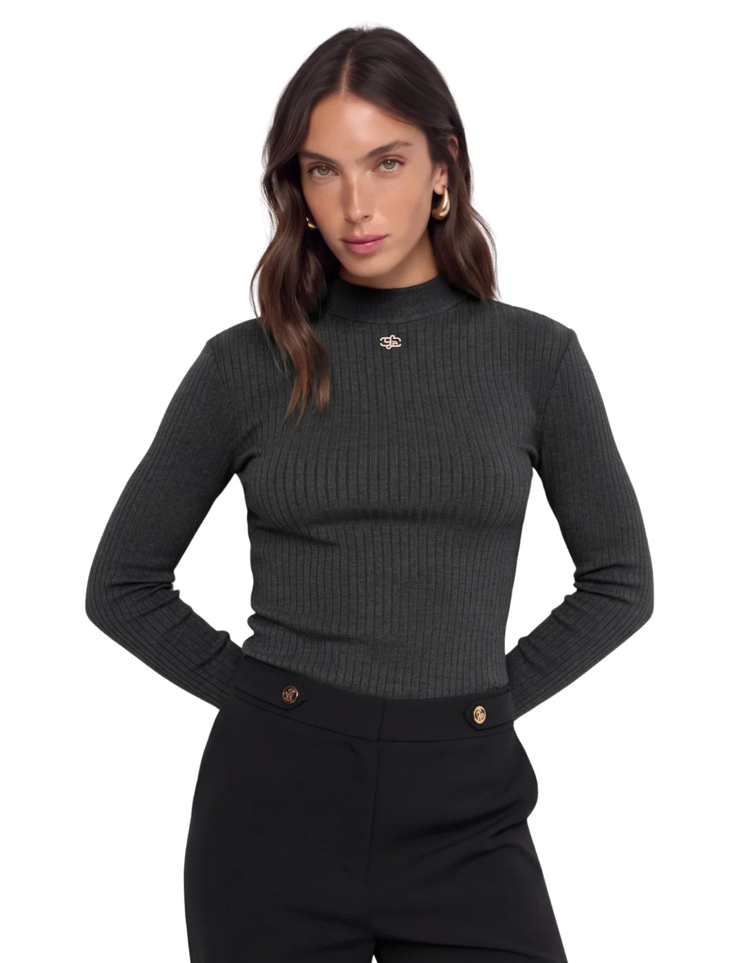 Jersey Turtleneck Canalé Salsa Jeans Negro | Bicos de Fío