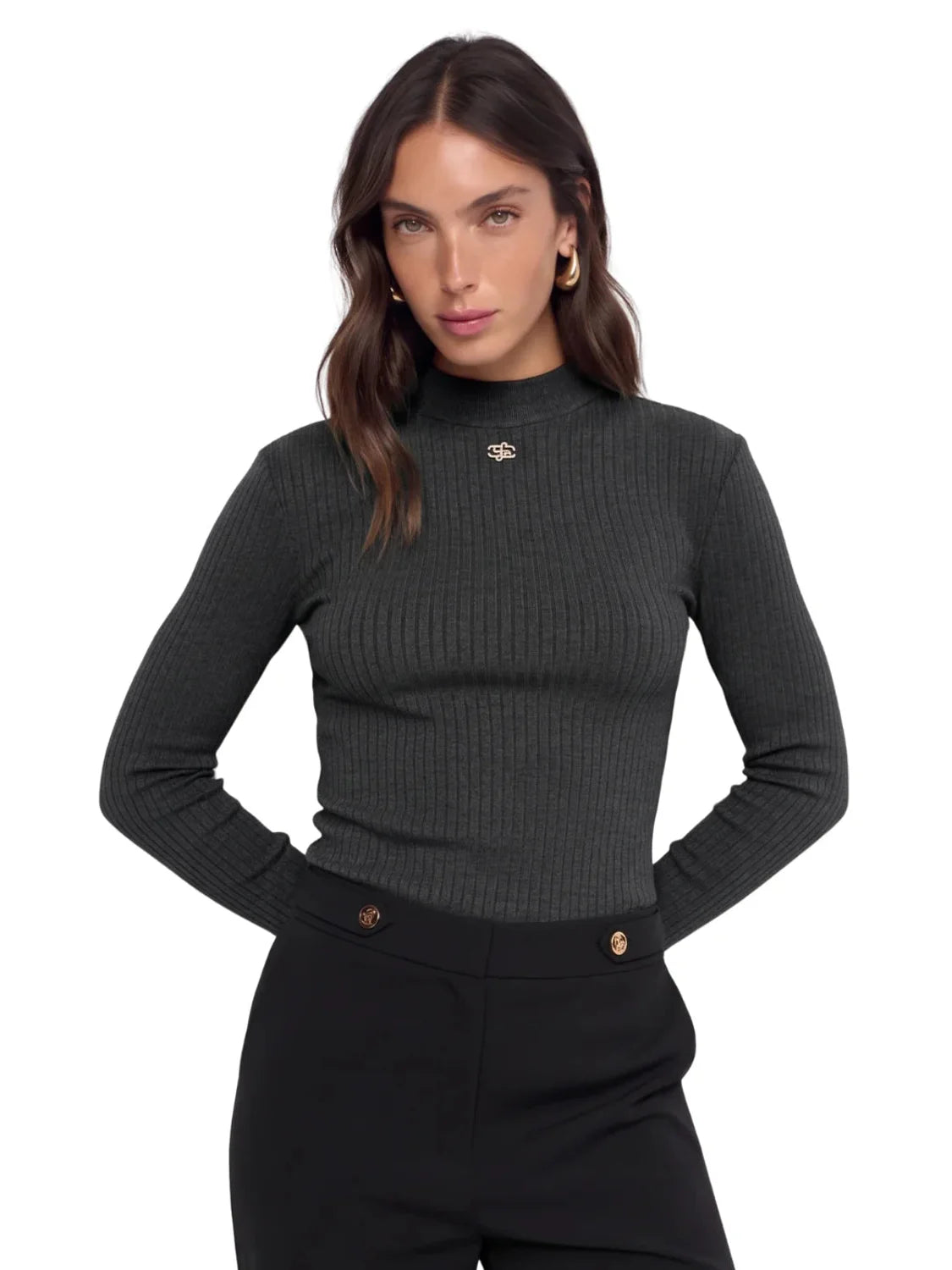 Jersey Turtleneck Canalé Salsa Jeans Negro | Bicos de Fío