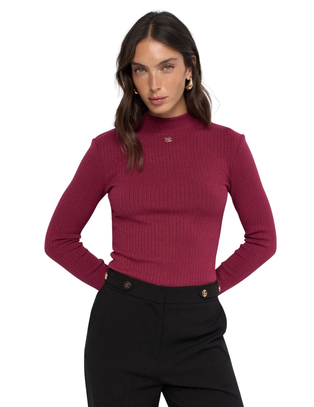 Jersey Turtleneck Canalé Salsa Jeans Granate | Bicos de Fío