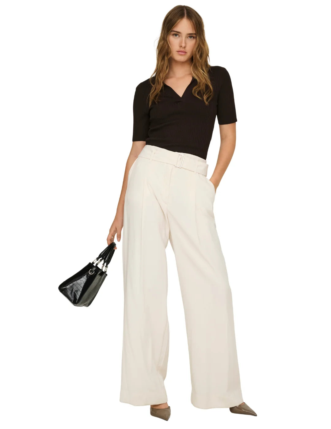 Pantalón Ancho ONLY Tila Crudo | Bicos de Fío
