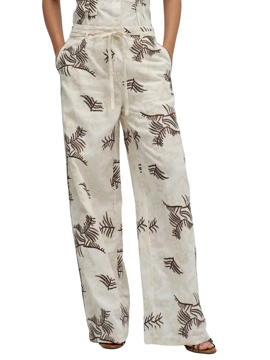 Pantalón Bordados Salsa Jeans Beige | Bicos de Fío