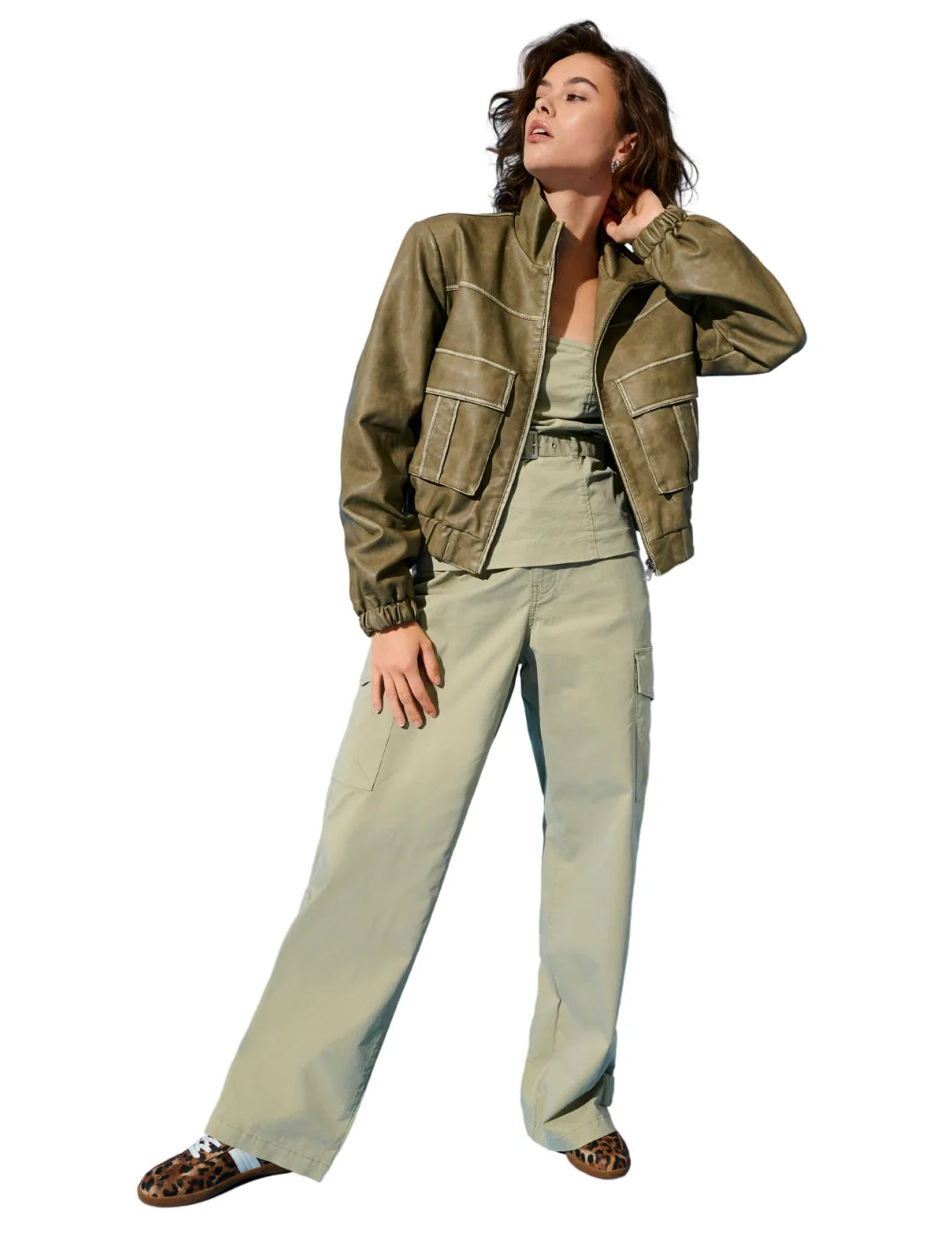 Pantalón Cargo Ancho ONLY Liana Verde | Bicos de Fío