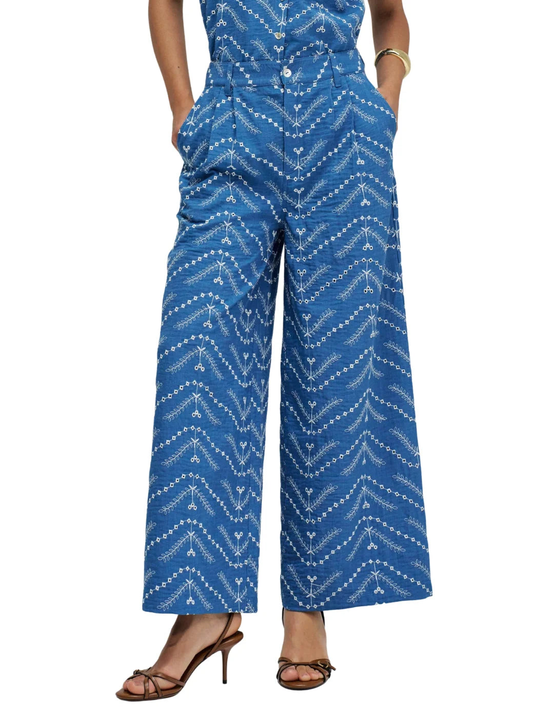 Pantalón Chino Cropped Bordados Salsa Jeans Azul | Bicos de Fío