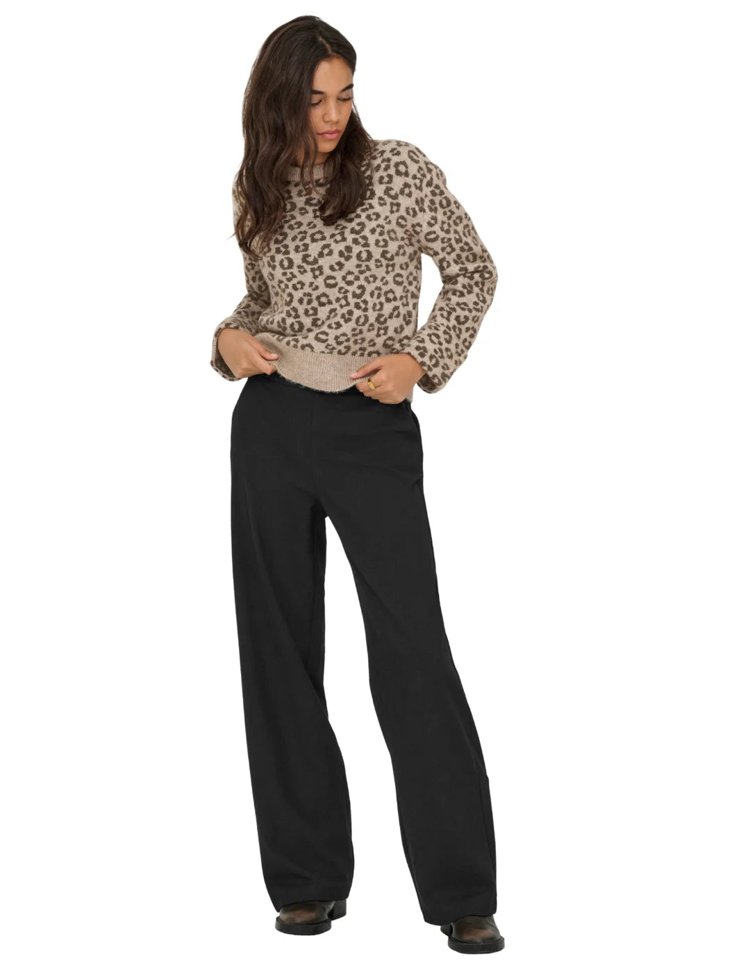 Pantalón Ancho ONLY Gia Negro | Bicos de Fío
