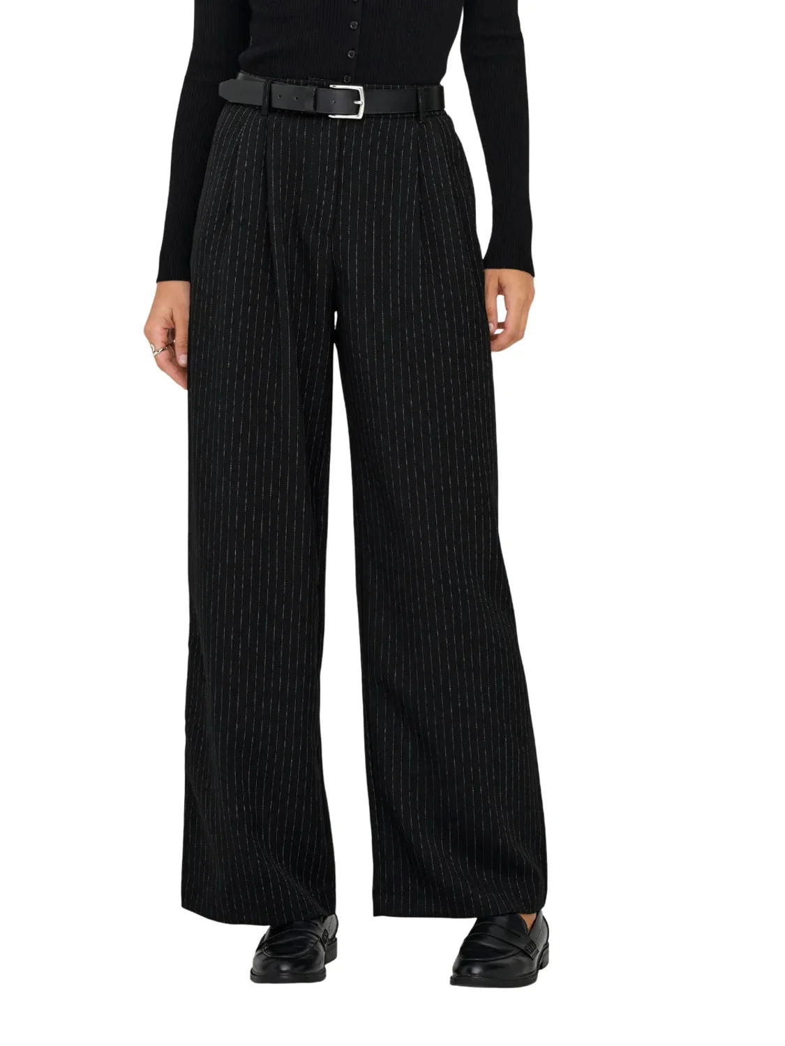 Pantalón Pinzas ONLY Reina Rayas Negro | Bicos de Fío
