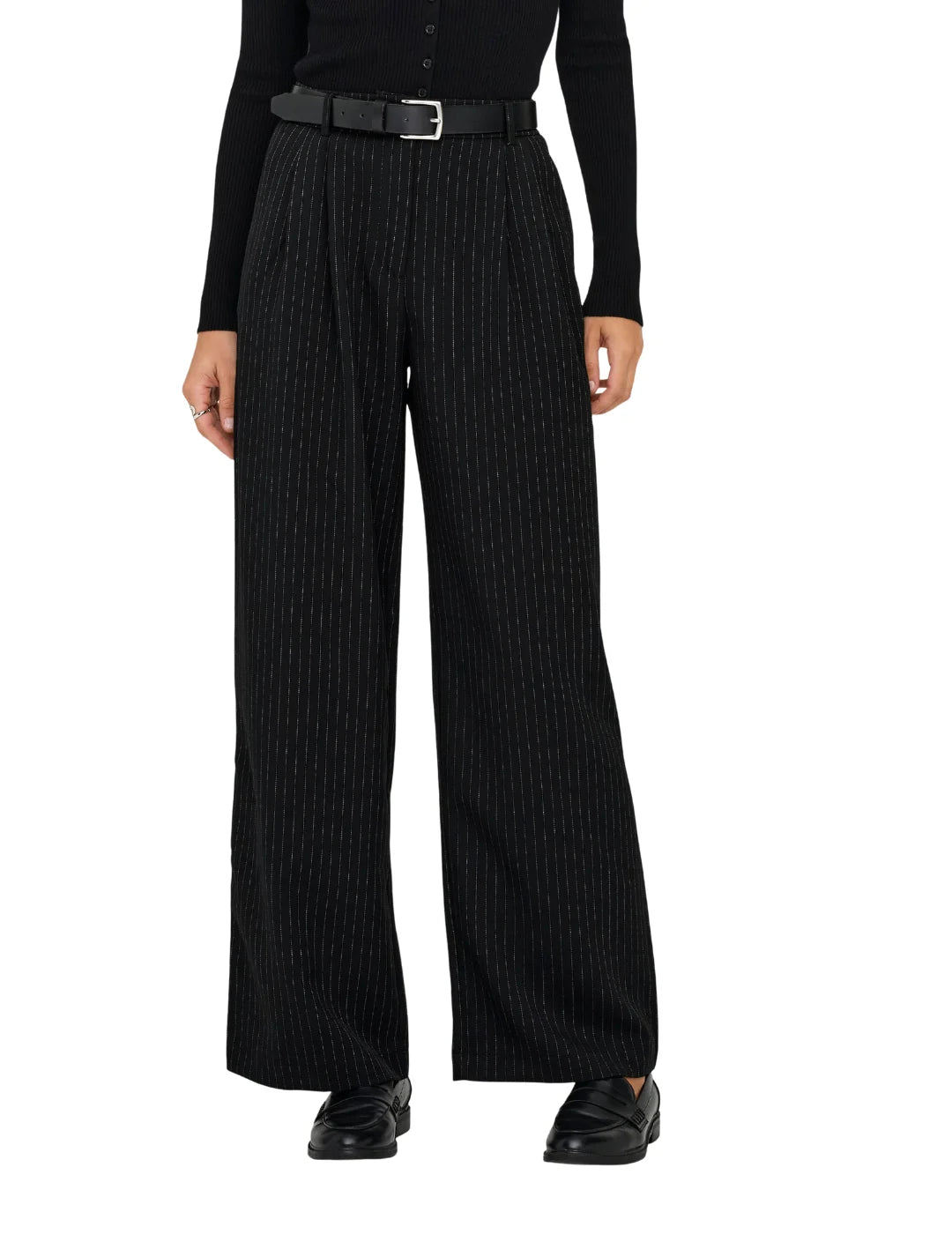 Pantalón Pinzas ONLY Reina Rayas Negro | Bicos de Fío