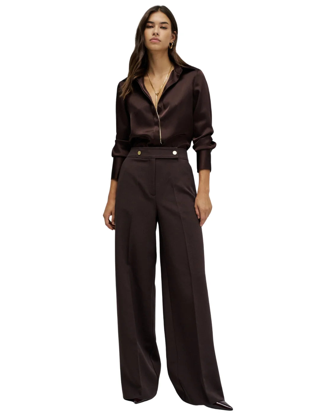 Pantalón Tela Wide Salsa Jeans Marrón | Bicos de Fío