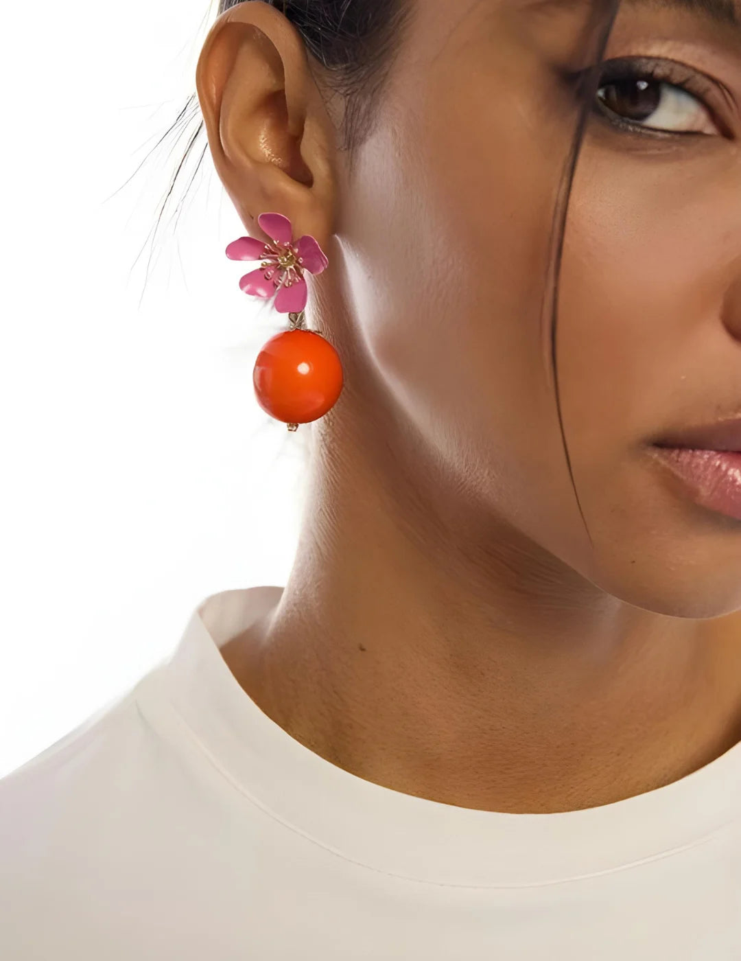 Pendientes Lola Casademunt Flor Lacada Rosa | Bicos de Fío