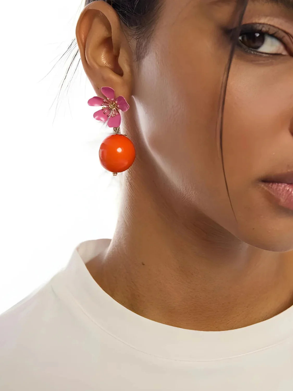 Pendientes Lola Casademunt Flor Lacada Rosa | Bicos de Fío