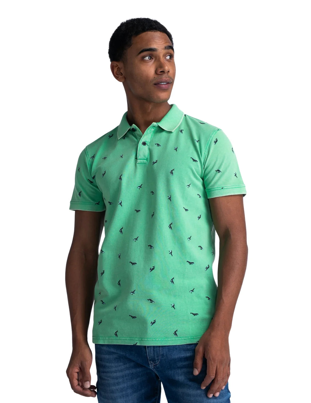 Polo Petrol Industries Print All-Over Peces Verde | Bicos de Fío